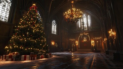 Obraz premium New Year's interior with Christmas tree castle 