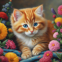 Ginger kitten and flowers 