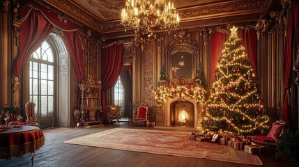 Obraz premium New Year's interior with Christmas tree castle 