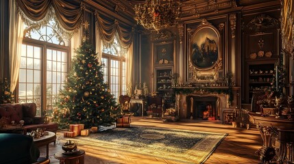 New Year's interior with Christmas tree castle 