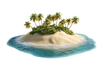 A serene tropical island featuring lush palm trees and clear blue water, perfect for vacation dreams and beach escapes.