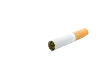 A single cigarette placed on a white isolate background, showcasing its striking design and details.