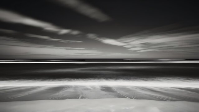 Bea black and white daytime long exposure minimalistic seascape scene. black sea, odesa, ukraine