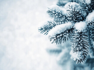 Snow-Covered Fir Branches and Pine Cones &ndash; Crisp Air Palette: Snowy White, Sky Blue, and Pine Green