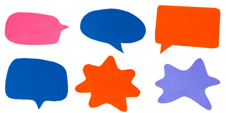 set of colorful speech bubbles, Handmade paper chat bubbles, multicolor, Aesthetic art Vector PNG