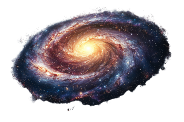 A vibrant spiral galaxy with swirling arms and radiant core against a black background, showcasing the beauty of the universe.