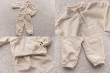 Beige baby fleece mockup set lying on carpet