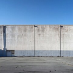 Obraz premium Minimalist Exterior Wall of an Industrial Building in Suburban Cityscape with Flat Roof and Empty Parking Lot