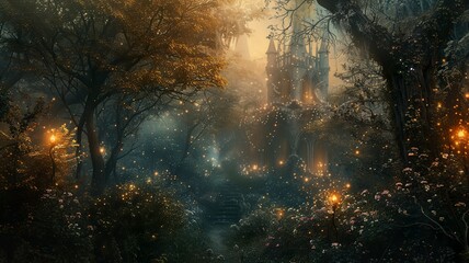 A mystical image, mysterious and mysterious, a gritty image that, when viewed, creates a sense of dread, yet fills one with desire. Tree and building in the dark. AI-generated image.