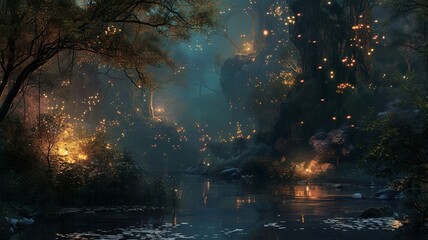 A mystical image, mysterious and mysterious, a gritty image that, when viewed, creates a sense of dread, yet fills one with desire. Tree and building in the dark. AI-generated image.