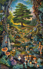 Obraz premium Mushroom glade in the forest