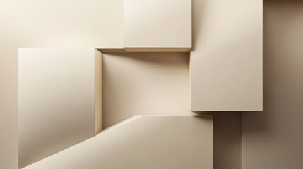 This 3D abstract mockup showcases various geometric shapes in neutral tones, providing a versatile copy space for projects. Generative AI