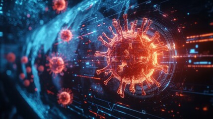 Obraz premium Digital Visualization of Virus with Abstract Background and Elements