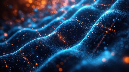 Fototapeta premium A blue digital data technology banner concept features a captivating light effect, emphasizing the importance of modern technological advancements