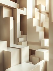 Dynamic arrangement of 3D abstract forms in light shades creates a versatile space for showcasing...