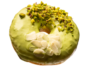 Donut in green pistachio glaze