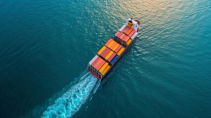 an image of a container ship. It is huge in size and can carry many containers, thus increasing import-export trade. AI generated image