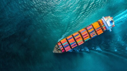 an image of a container ship. It is huge in size and can carry many containers, thus increasing import-export trade. AI generated image