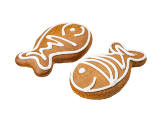 Two fish shaped gingerbread cookies