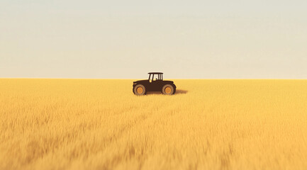 Fototapeta premium Tractor Shadow in a Harvest Season: Agricultural Work in the Golden Fields of Autumn