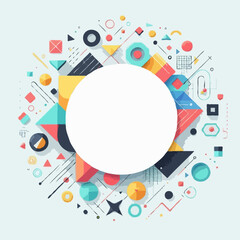 Obraz premium Colorful abstract geometric frame composed of various shapes and lines, creating a visually striking and dynamic composition.