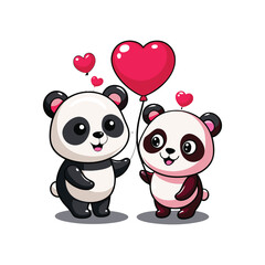 Panda Couple in Love Isolated Vector Illustration