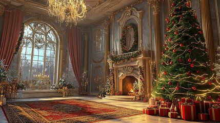 Obraz premium New Year's interior with Christmas tree palace