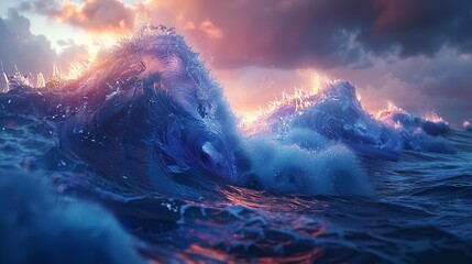 Majestic Ocean Wave with Sparkling Highlights Captured in Dramatic High-Resolution Photography.