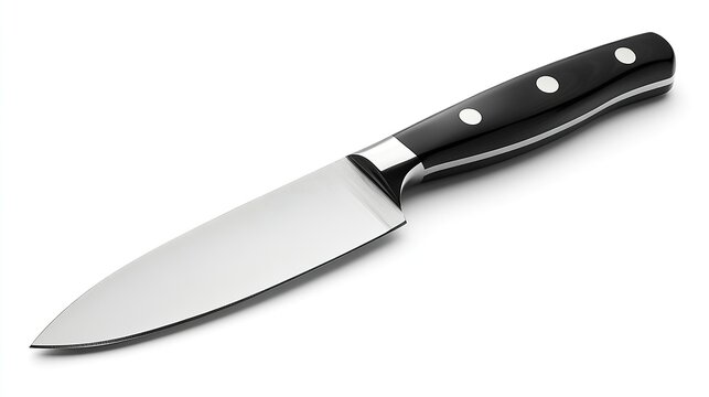 A chef's kitchen knife, essential for food preparation, is isolated against a white background with a clipping path included, emphasizing its sharp blade and professional design