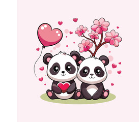 Naklejka premium Panda Couple in Love Isolated Vector Illustration