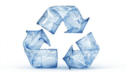 Crumpled plastic bottles forming a recycling symbol isolated on white highlighting the importance of sustainability and reuse