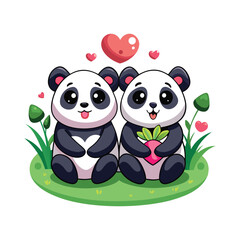 Obraz premium Panda Couple in Love Isolated Vector Illustration