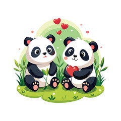 Obraz premium Panda Couple in Love Isolated Vector Illustration