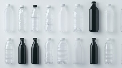 Assorted plastic water bottles in different conditions minimal design perfect for promoting eco-friendly practices and reuse