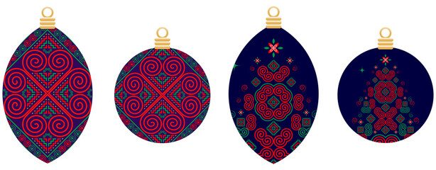 Christmas tree and Christmas ball inspired by Hmong ethnic patterns