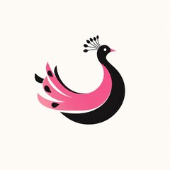 Fototapeta premium Stylized pink and black peacock design.