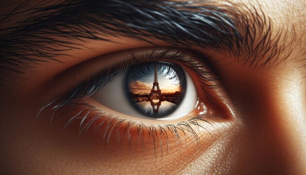 Close up of refection of Eiffel tower in a person's eye - Paris