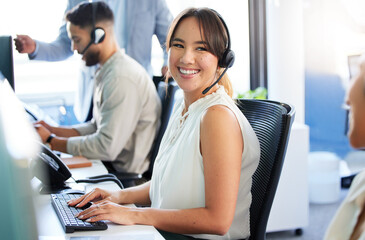 Friends, colleagues or woman in call center for chat communication, people or contact service....