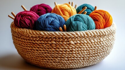 Colorful yarn balls in a crocheted basket. (1)