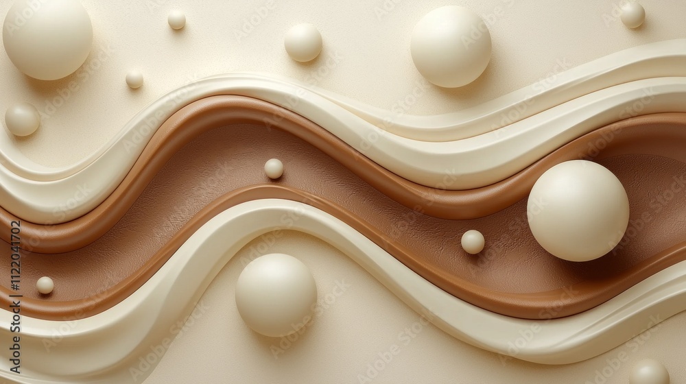 Aufkleber Experience the mesmerizing blend of mocha and cream tones, artfully intertwined in a smooth abstract composition of flowing lines and round shapes