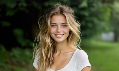 Fototapeta premium Beauty blonde sensual woman portrait. Beauty portrait of a young cute woman.