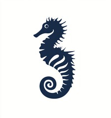 Fototapeta premium Stylized seahorse illustration, dark blue silhouette on white background. (1)