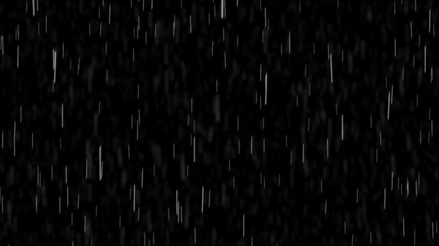 Rain falling on black screen, background, backdrop.