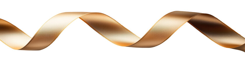 Elegant golden ribbon curl design with a smooth texture and luxurious metallic sheen, perfect for festive and decorative uses. Isolated on transparent background, png.