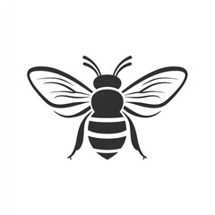 Fototapeta premium Stylized bee icon, black and white insect illustration, simple bee design.