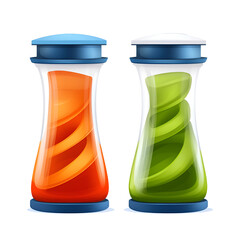 Fototapeta premium Colorful condiment bottles with twist top caps holding sauces for various culinary uses