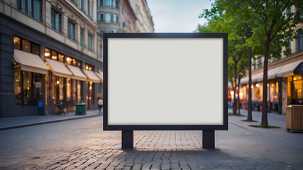 Fototapeta premium Mockup of empty street billboard, banner, poster, blurred bokeh background