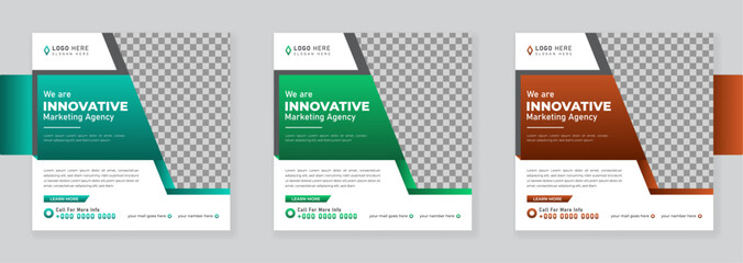  Business marketing agency promotion social media post vector template. Set of Editable minimal square web banner