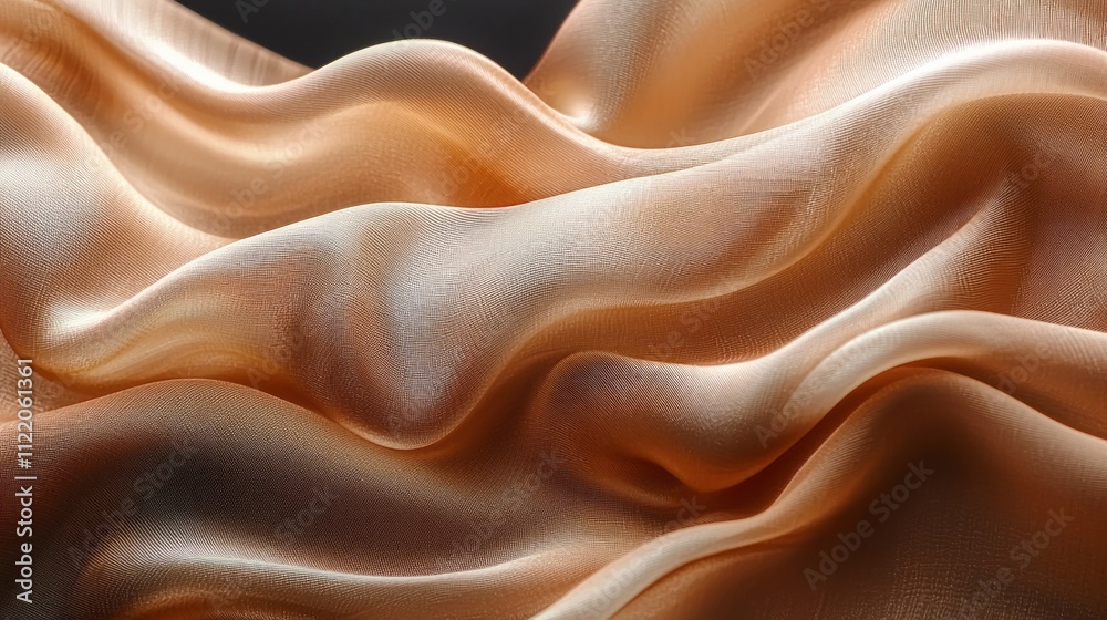 Poster Luxurious mocha-toned fabric flows gracefully, showcasing intricate patterns and the interplay of light and shadow in an artistic display