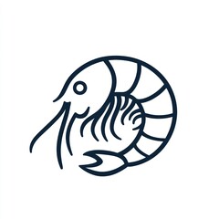 Simple line art illustration of a shrimp curled into a circle.